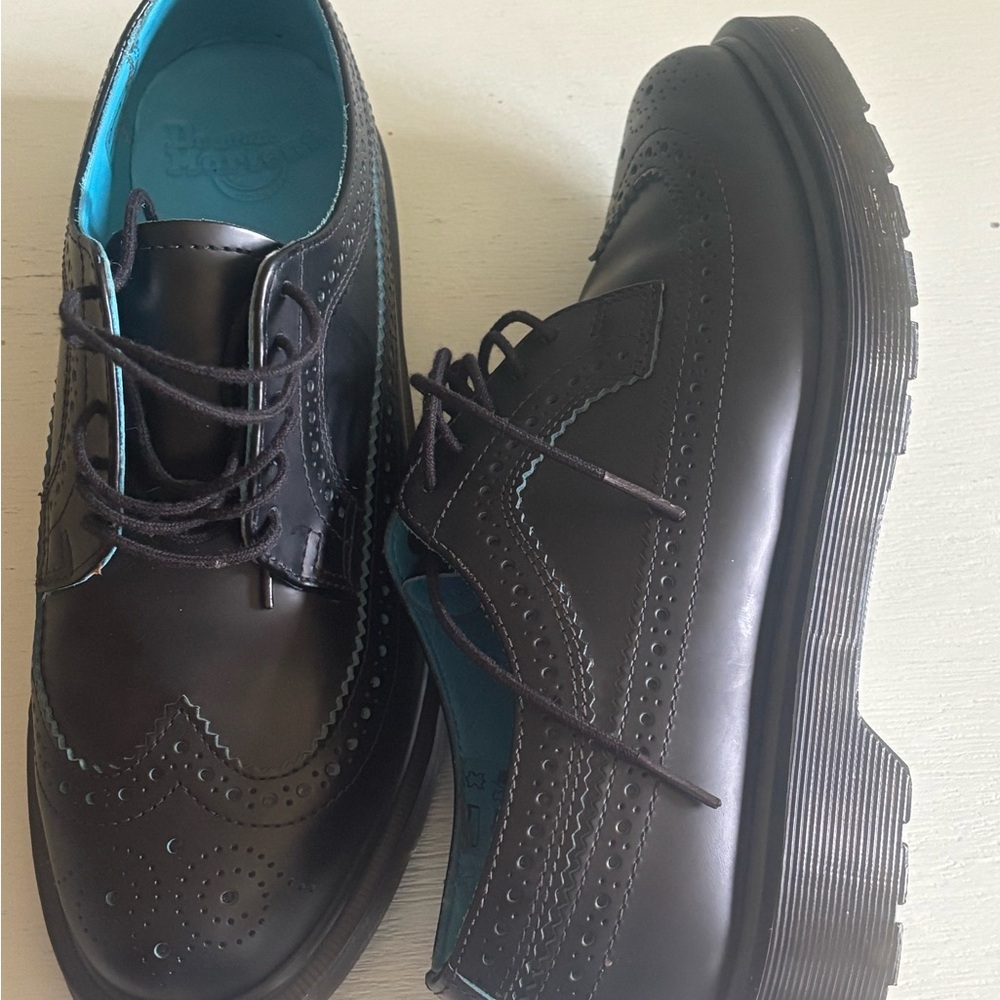 Dr. Martens Black Leather Oxfords with Blue Interior